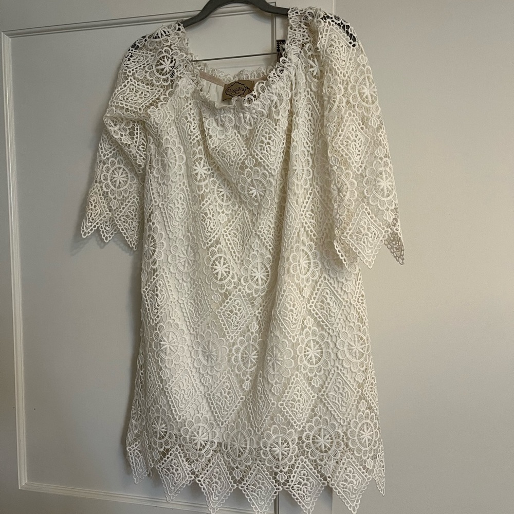 White lace dress mini size small quarter sleeve